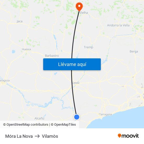 Móra La Nova to Vilamòs map