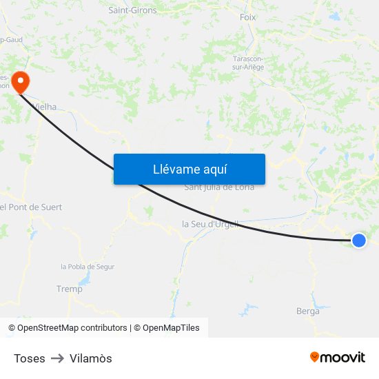 Toses to Vilamòs map