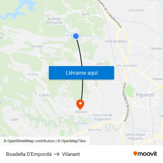 Boadella D'Empordà to Vilanant map