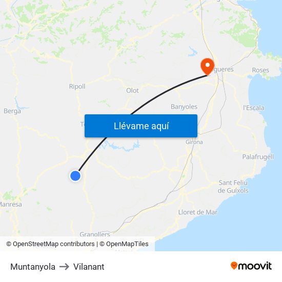 Muntanyola to Vilanant map