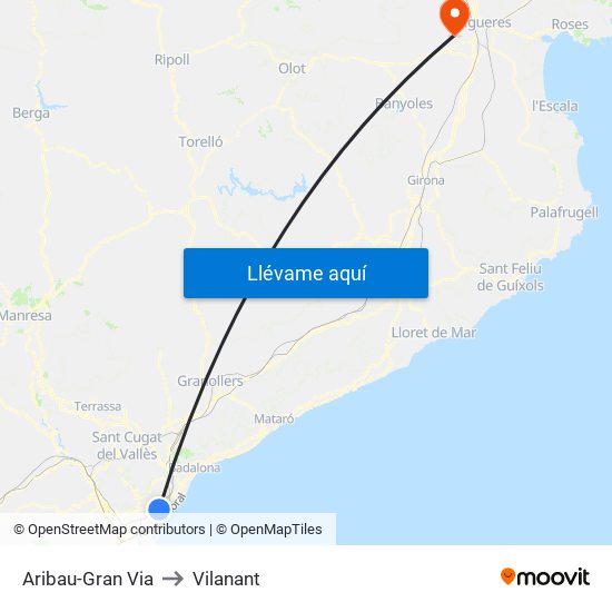 Aribau-Gran Via to Vilanant map