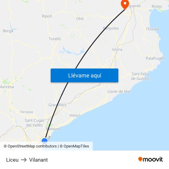 Liceu to Vilanant map