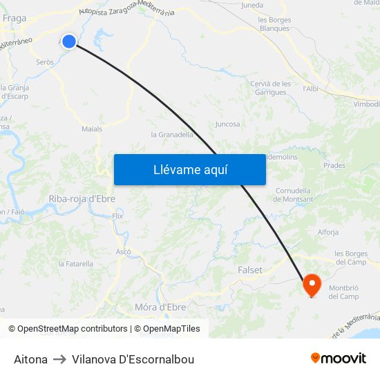 Aitona to Vilanova D'Escornalbou map
