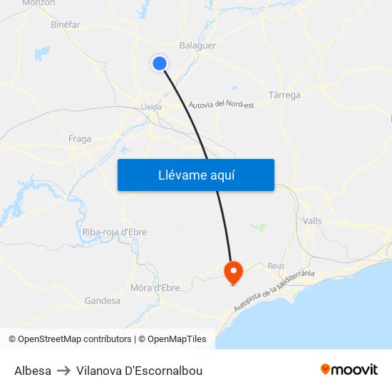 Albesa to Vilanova D'Escornalbou map