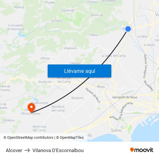 Alcover to Vilanova D'Escornalbou map