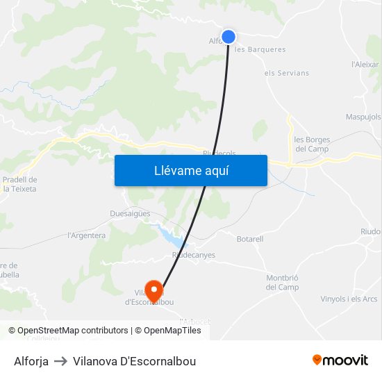 Alforja to Vilanova D'Escornalbou map