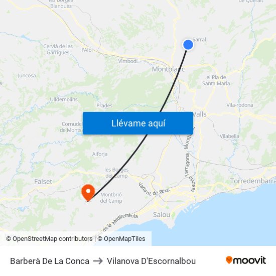 Barberà De La Conca to Vilanova D'Escornalbou map