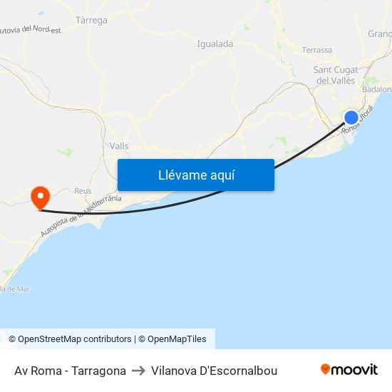 Av Roma - Tarragona to Vilanova D'Escornalbou map