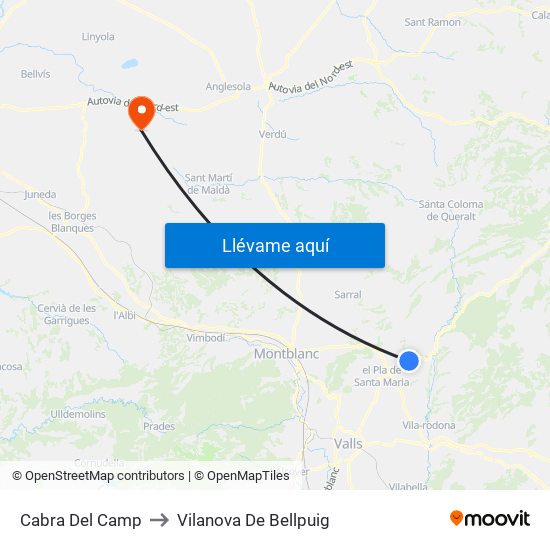 Cabra Del Camp to Vilanova De Bellpuig map