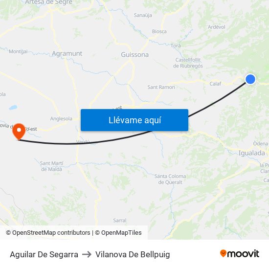 Aguilar De Segarra to Vilanova De Bellpuig map