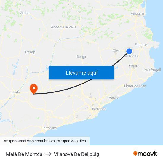 Maià De Montcal to Vilanova De Bellpuig map