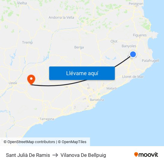 Sant Julià De Ramis to Vilanova De Bellpuig map