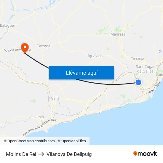 Molins De Rei to Vilanova De Bellpuig map