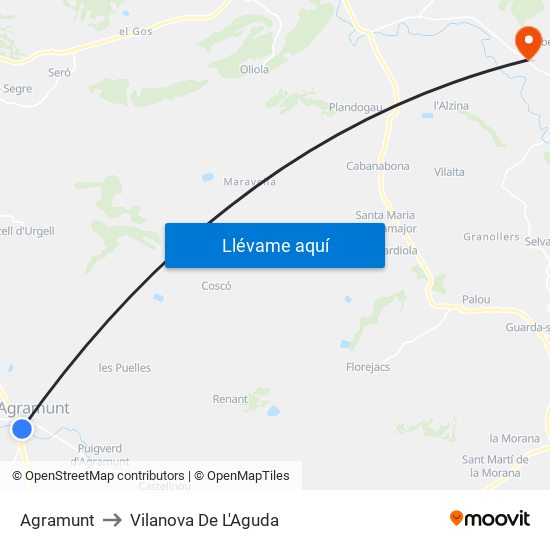 Agramunt to Vilanova De L'Aguda map