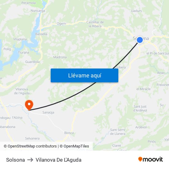 Solsona to Vilanova De L'Aguda map