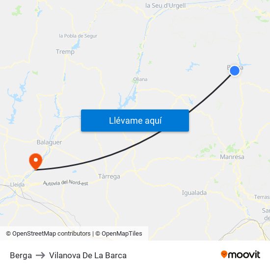 Berga to Vilanova De La Barca map