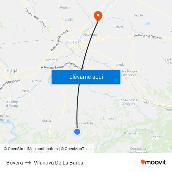 Bovera to Vilanova De La Barca map