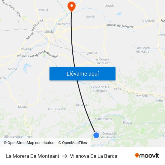 La Morera De Montsant to Vilanova De La Barca map