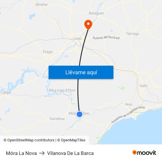 Móra La Nova to Vilanova De La Barca map