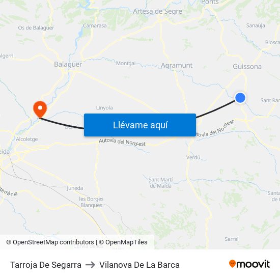 Tarroja De Segarra to Vilanova De La Barca map
