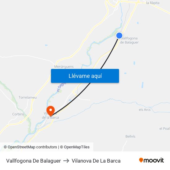 Vallfogona De Balaguer to Vilanova De La Barca map