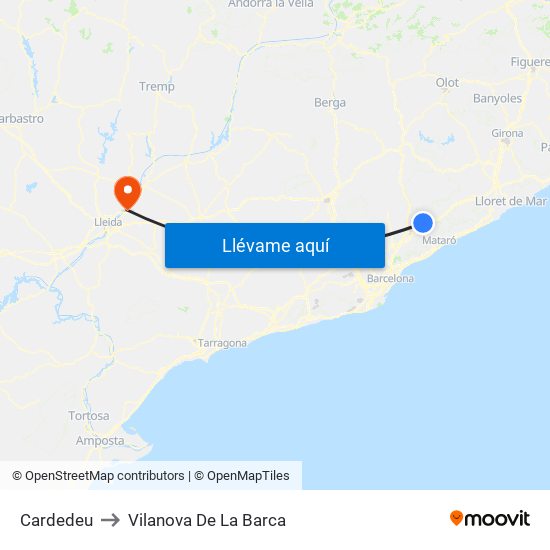 Cardedeu to Vilanova De La Barca map