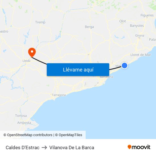 Caldes D'Estrac to Vilanova De La Barca map