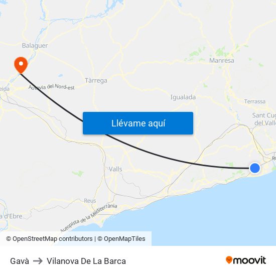 Gavà to Vilanova De La Barca map