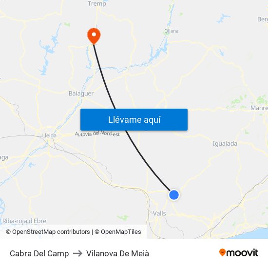 Cabra Del Camp to Vilanova De Meià map