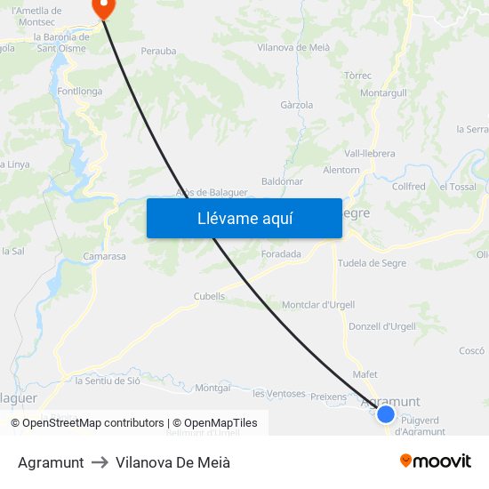 Agramunt to Vilanova De Meià map