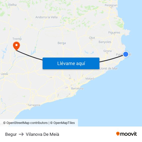 Begur to Vilanova De Meià map