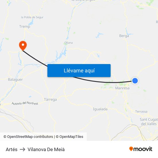 Artés to Vilanova De Meià map
