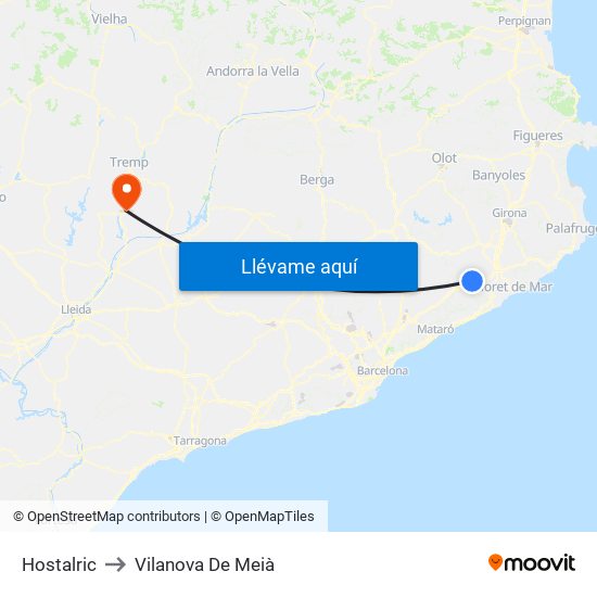 Hostalric to Vilanova De Meià map