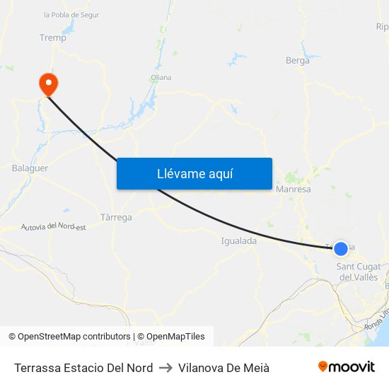 Terrassa Estacio Del Nord to Vilanova De Meià map