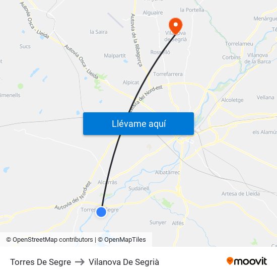Torres De Segre to Vilanova De Segrià map