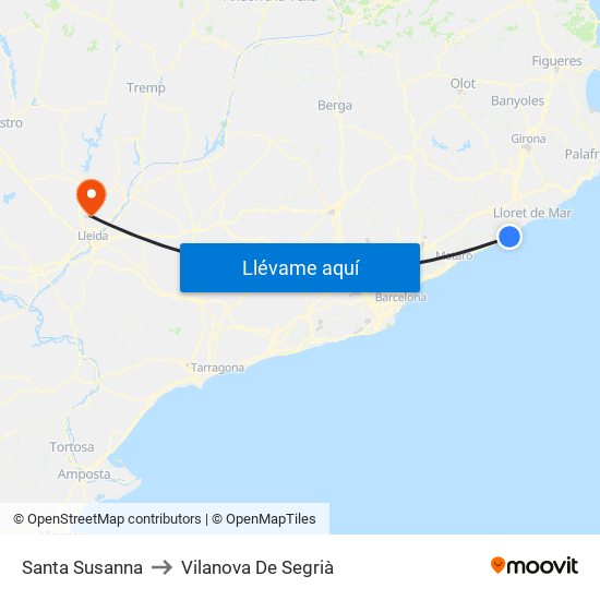 Santa Susanna to Vilanova De Segrià map