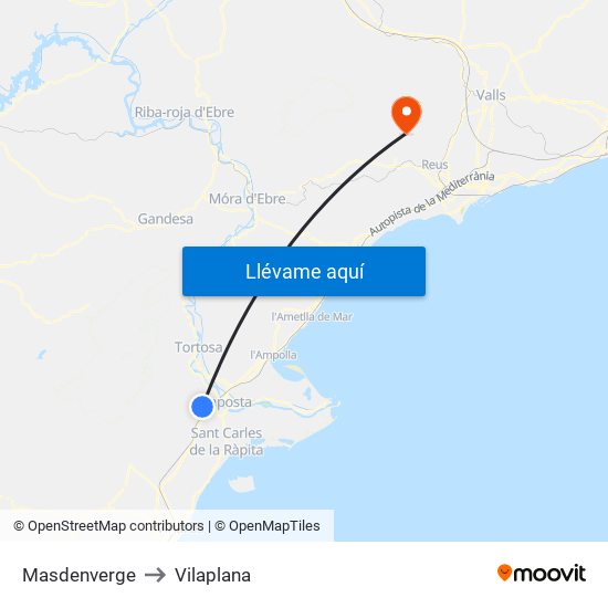 Masdenverge to Vilaplana map