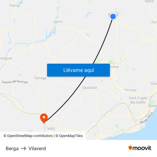 Berga to Vilaverd map