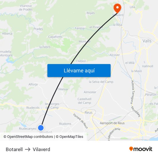 Botarell to Vilaverd map
