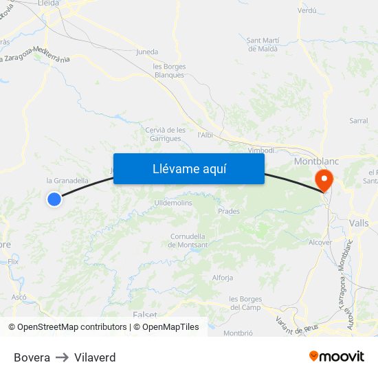Bovera to Vilaverd map