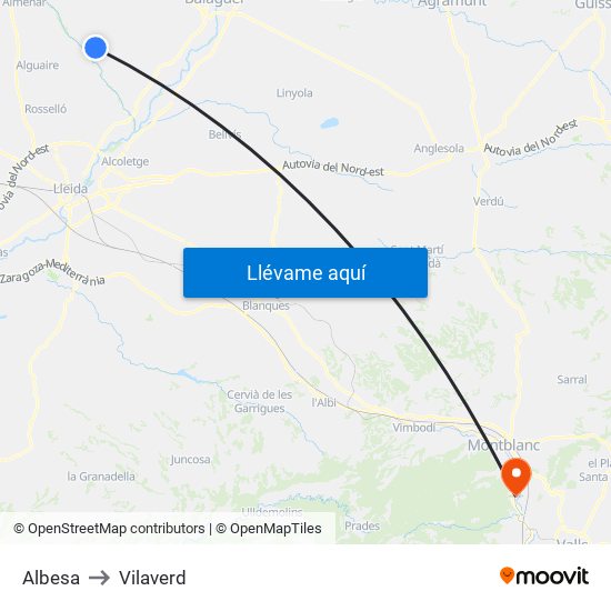 Albesa to Vilaverd map