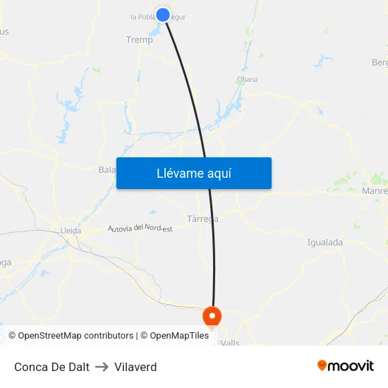 Conca De Dalt to Vilaverd map