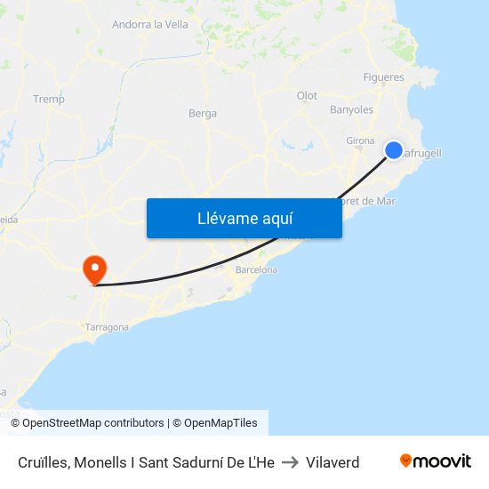 Cruïlles, Monells I Sant Sadurní De L'He to Vilaverd map