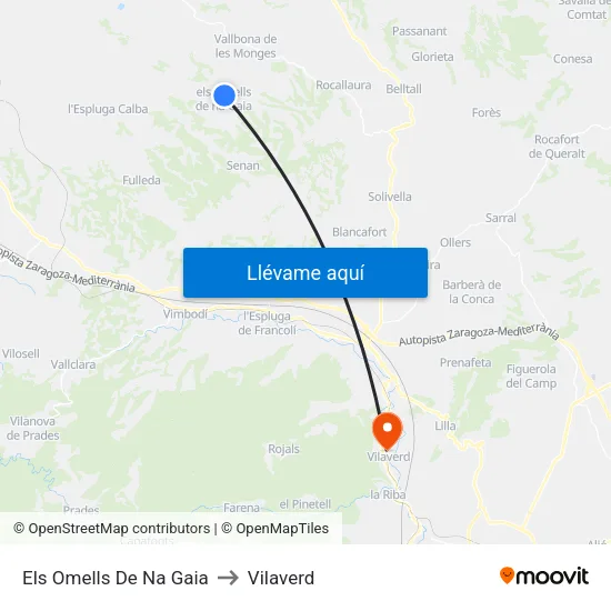 Els Omells De Na Gaia to Vilaverd map