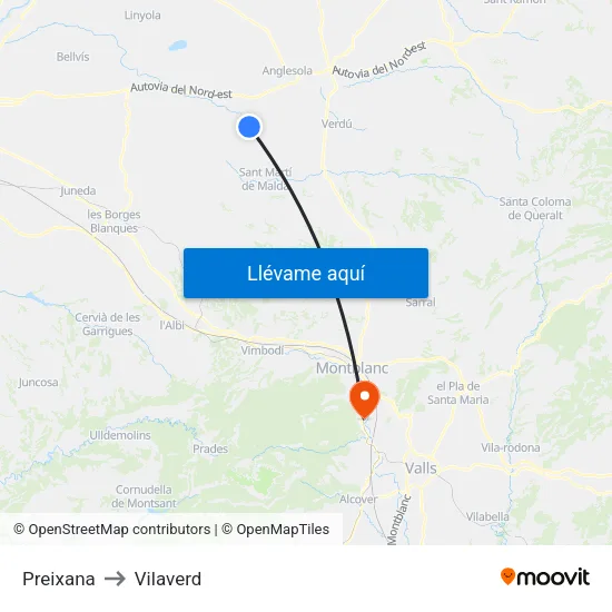 Preixana to Vilaverd map