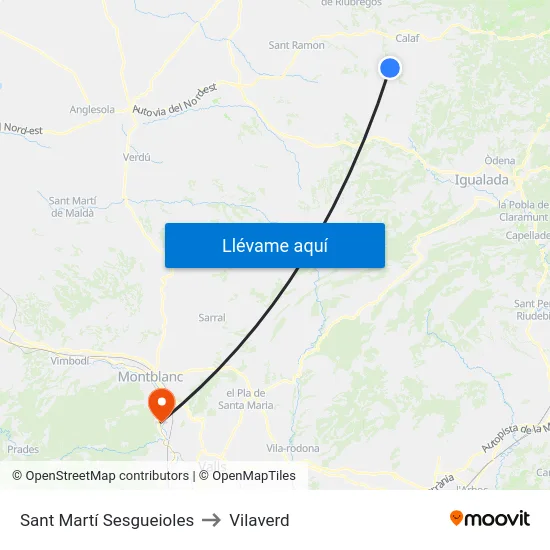 Sant Martí Sesgueioles to Vilaverd map