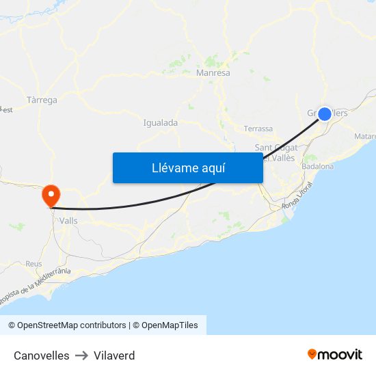 Canovelles to Vilaverd map