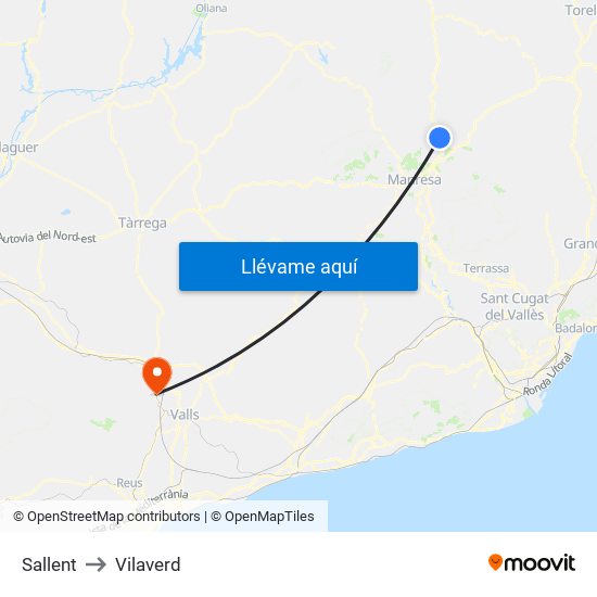 Sallent to Vilaverd map