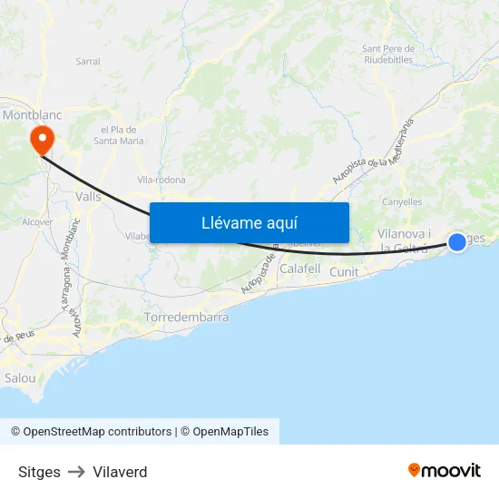 Sitges to Vilaverd map