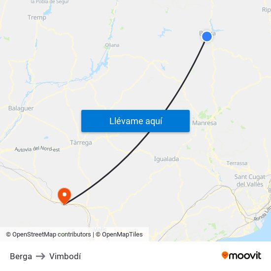 Berga to Vimbodí map